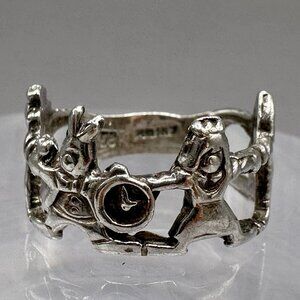 Alice In Wonderland Character Ring Sterling Silver Mad Hatter Tea Party Size 7